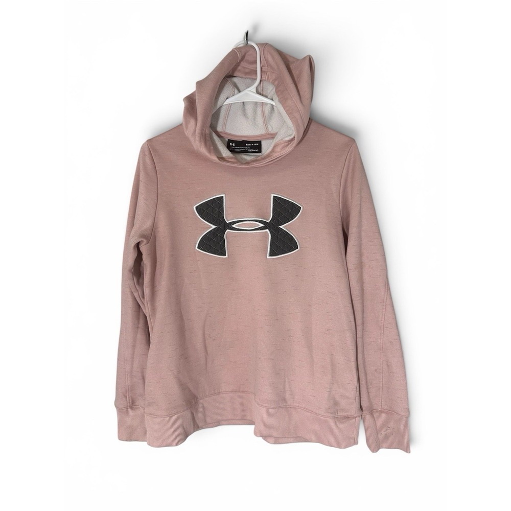 Under Armour Girls Pink ColdGear Big Logo Fleece Hoodie Sweatshirt SM 8